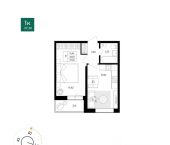 1-комн, 35 кв м, этаж 2/17 улица Комкора Хрипина