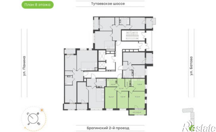 3-комн квартира в новом доме Ярославль, Тутаевское шоссе, 93Б